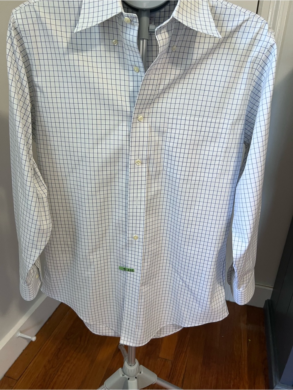 Brooks Brothers White Dress Shirt with Blue Windowpane Check
